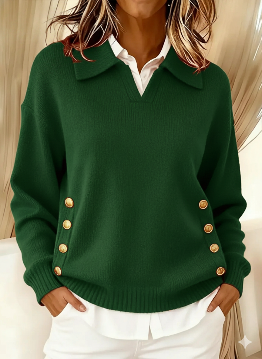 Erminia | Pull à col polo et boutons dorés