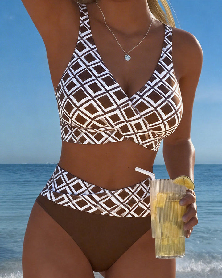 Maillot De Bain Deux Pièces Style Soutien-Gorge À Motif Diamant