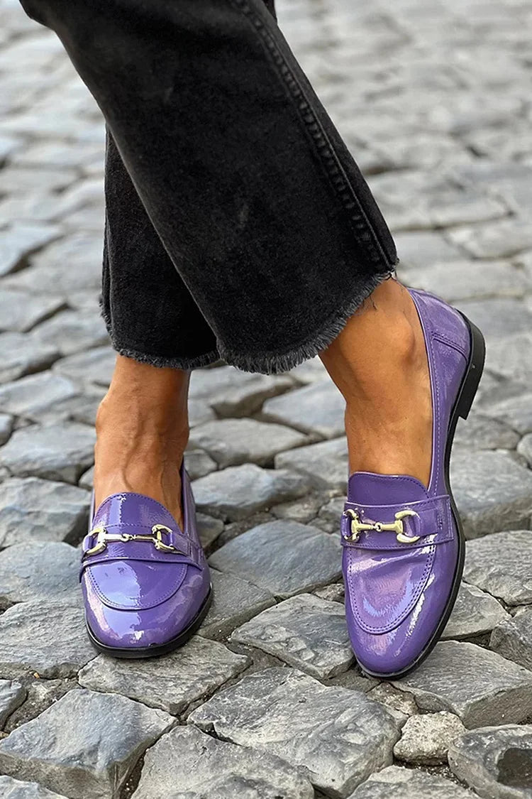 Mocassins patchwork violet à bout rond avec boucle