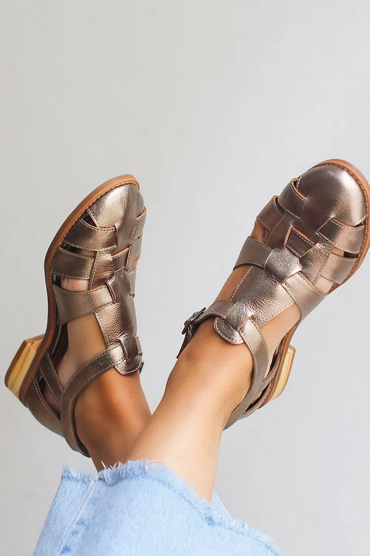 Ballerines entrelacées brillantes métalliques Champagne à bout rond