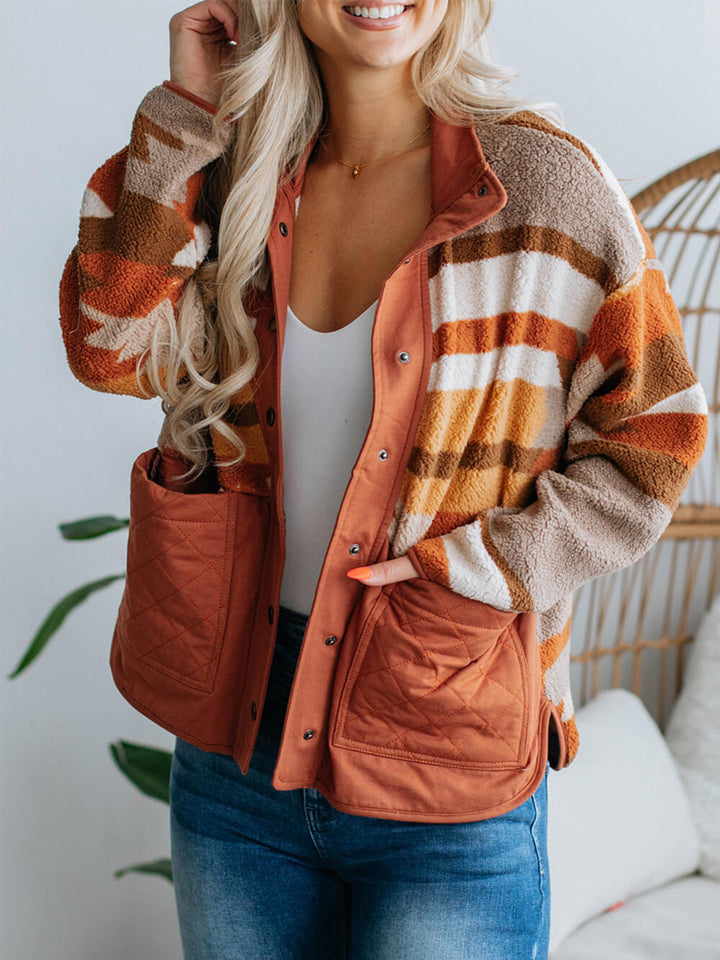 Manteau en Fourrure à Rayures Contrastées