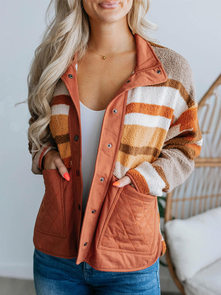 Manteau en Fourrure à Rayures Contrastées