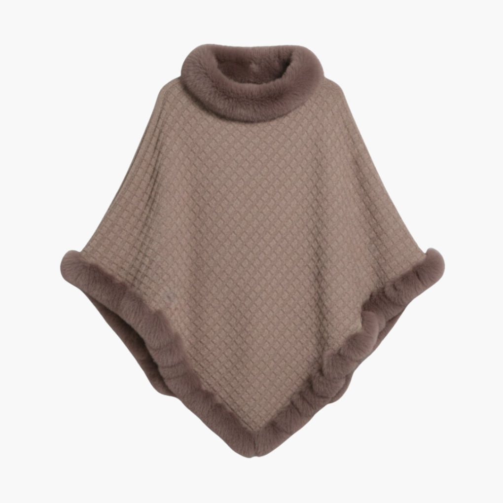 Poncho à col roulé et bordures effet fourrure