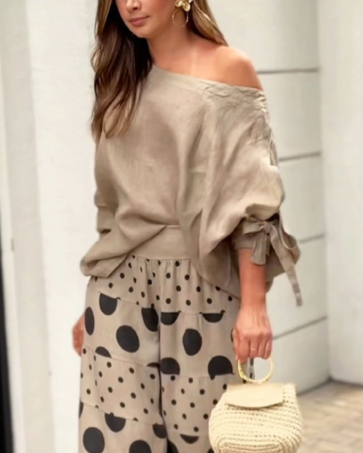 Simonetta | Ensemble Top Épaules Douces + Pantalon Imprimé
