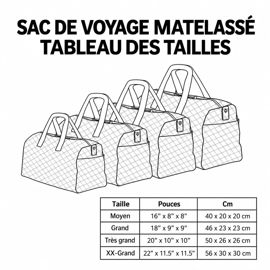 Tableau des tailles du sac de voyage matelassé