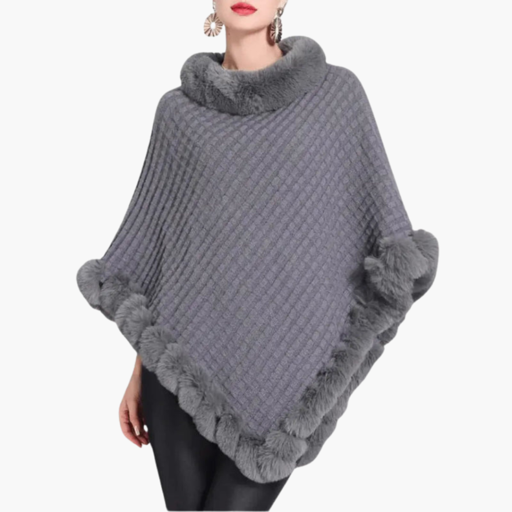 Poncho à col roulé et bordures effet fourrure