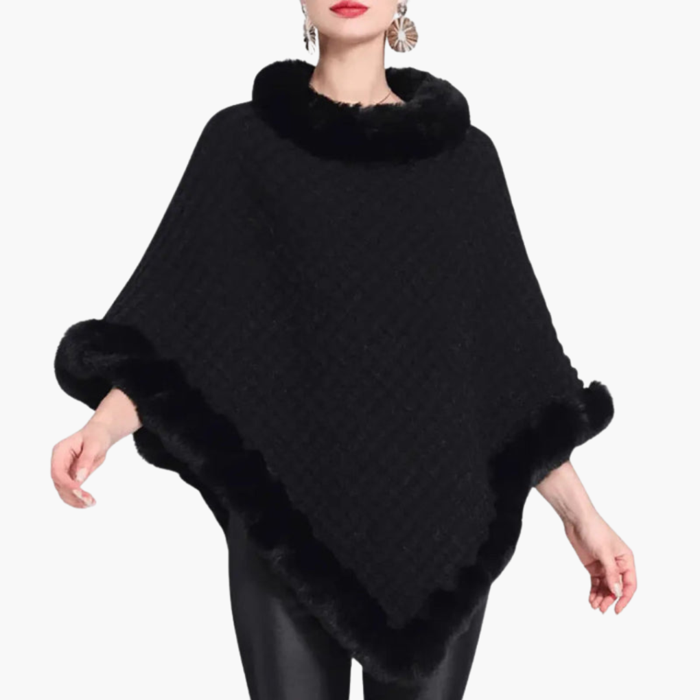 Poncho à col roulé et bordures effet fourrure