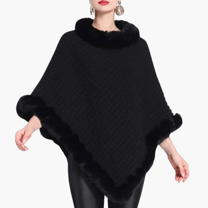 Poncho à col roulé et bordures effet fourrure