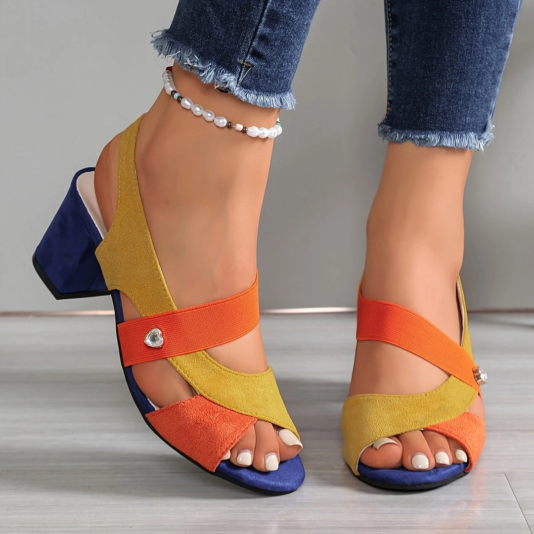 Éva | Sandales slingback multicolores à talon bloc