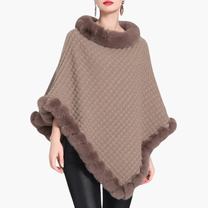Poncho à col roulé et bordures effet fourrure