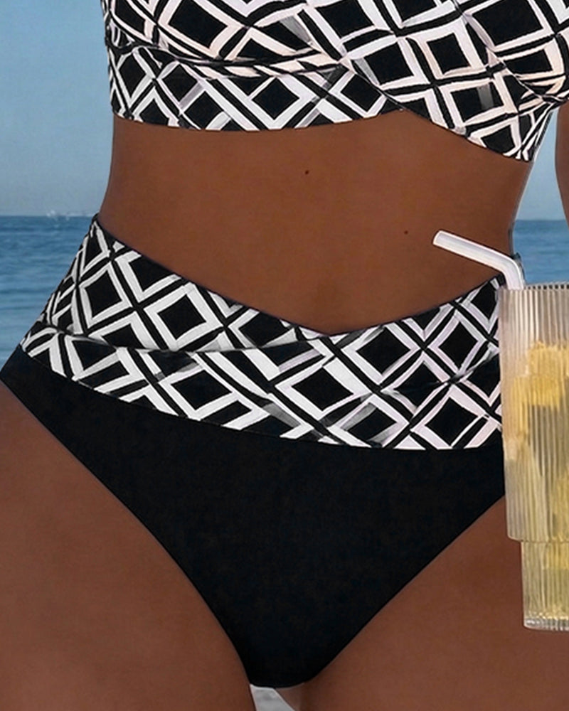 Maillot De Bain Deux Pièces Style Soutien-Gorge À Motif Diamant