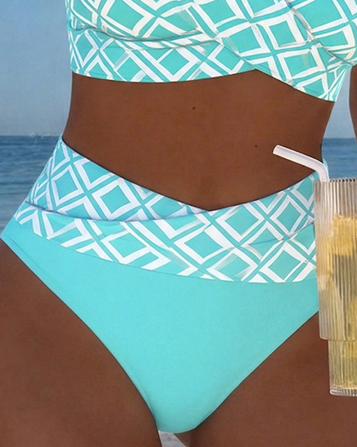 Maillot De Bain Deux Pièces Style Soutien-Gorge À Motif Diamant