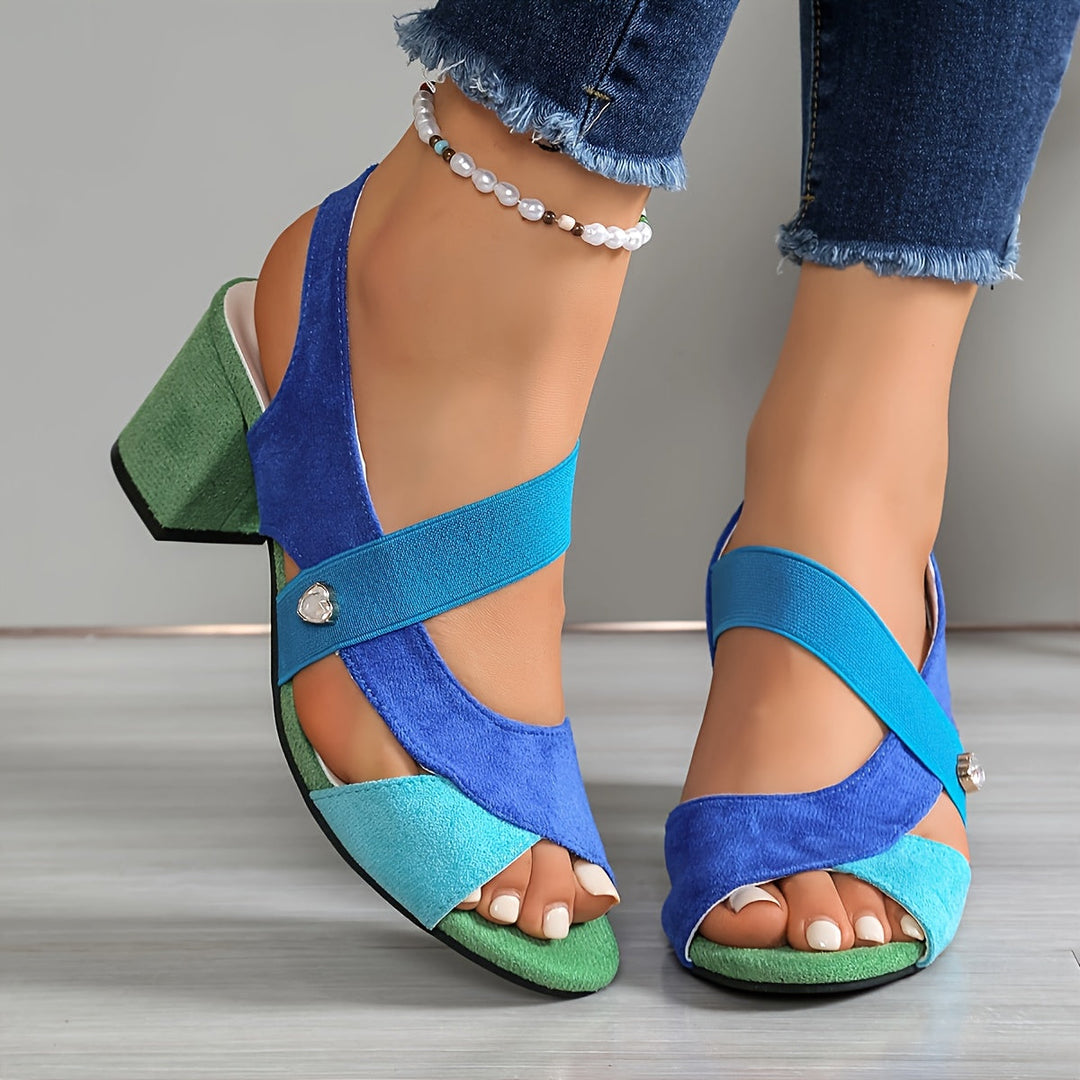 Éva | Sandales slingback multicolores à talon bloc