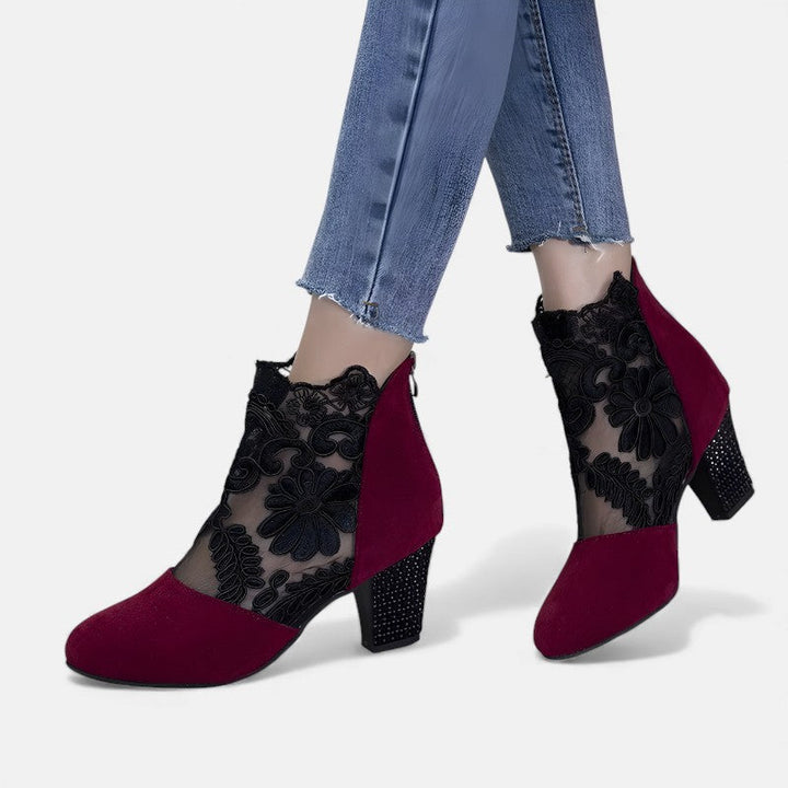Milene | Bottines en dentelle à talon bloc scintillant