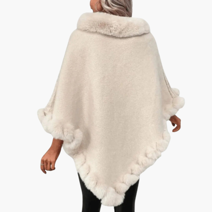 Poncho à col roulé et bordures effet fourrure