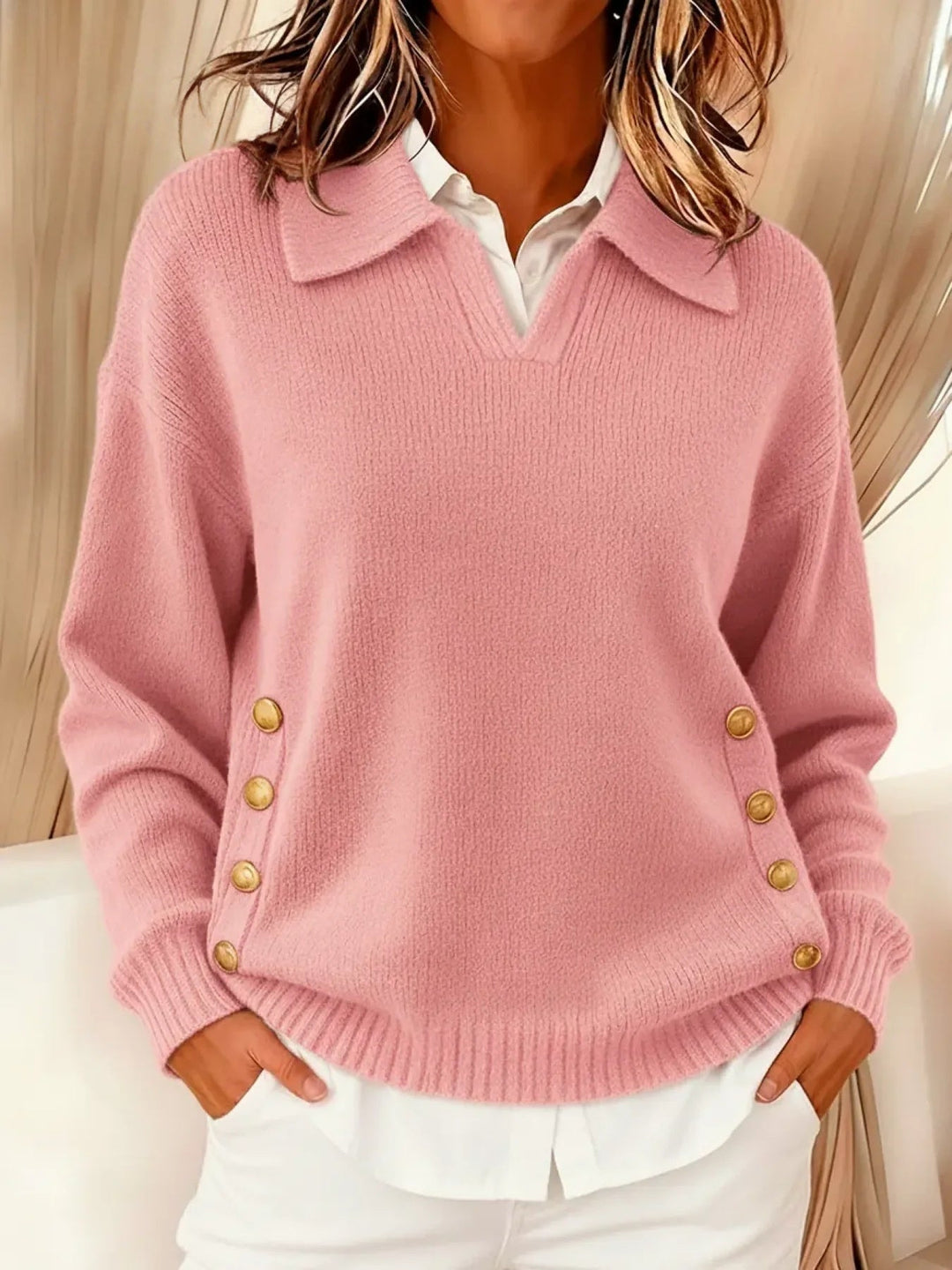 Erminia | Pull à col polo et boutons dorés