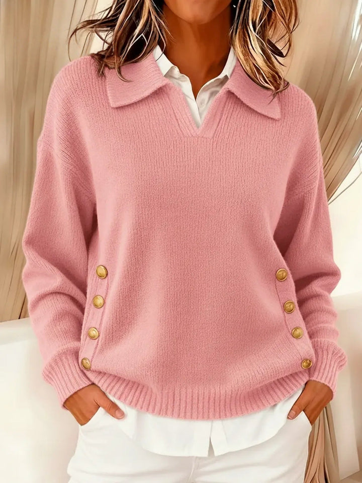Erminia | Pull à col polo et boutons dorés