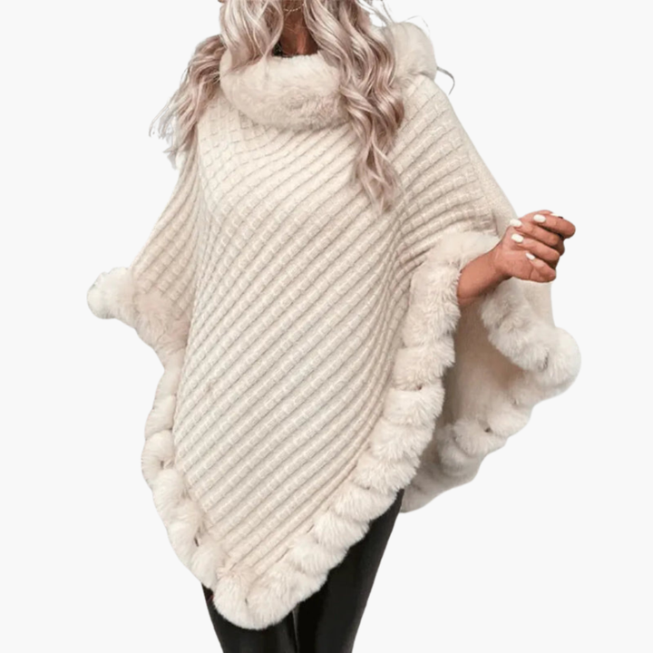 Poncho à col roulé et bordures effet fourrure