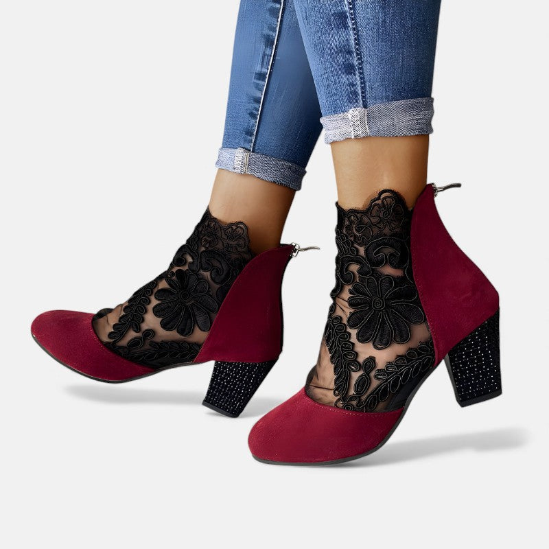 Milene | Bottines en dentelle à talon bloc scintillant
