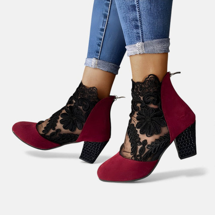 Milene | Bottines en dentelle à talon bloc scintillant