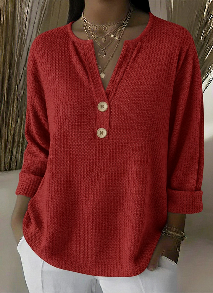 Lucia | T-shirt texturé à col Henley boutonné