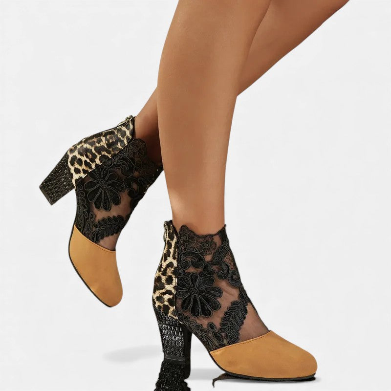 Milene | Bottines en dentelle à talon bloc scintillant