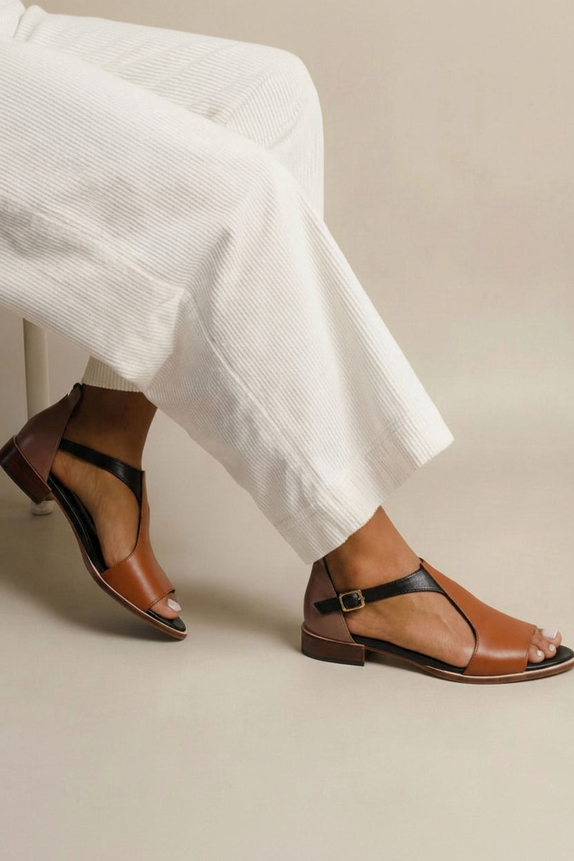 Sandales d'été Marron en cuir PU avec bride de cheville