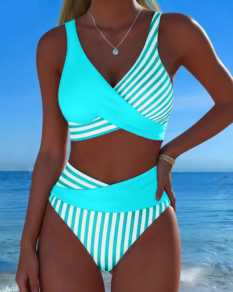 Bikini Croisé Rayé Imprimé