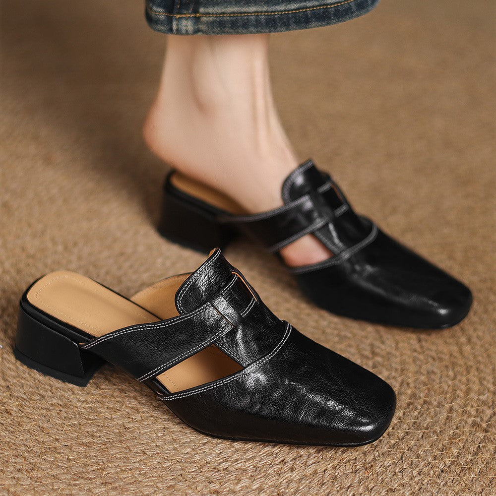 Mules en cuir à bout carré Rosel