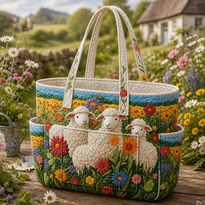 Solène – sac cabas matelassé aux moutons fleuris