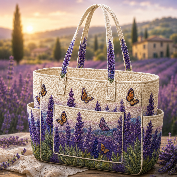 Violette – sac cabas matelassé à la lavande et aux papillons