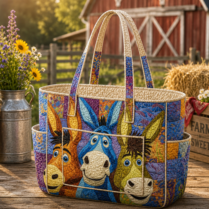 Mathilde – sac cabas matelassé aux ânes fantaisie