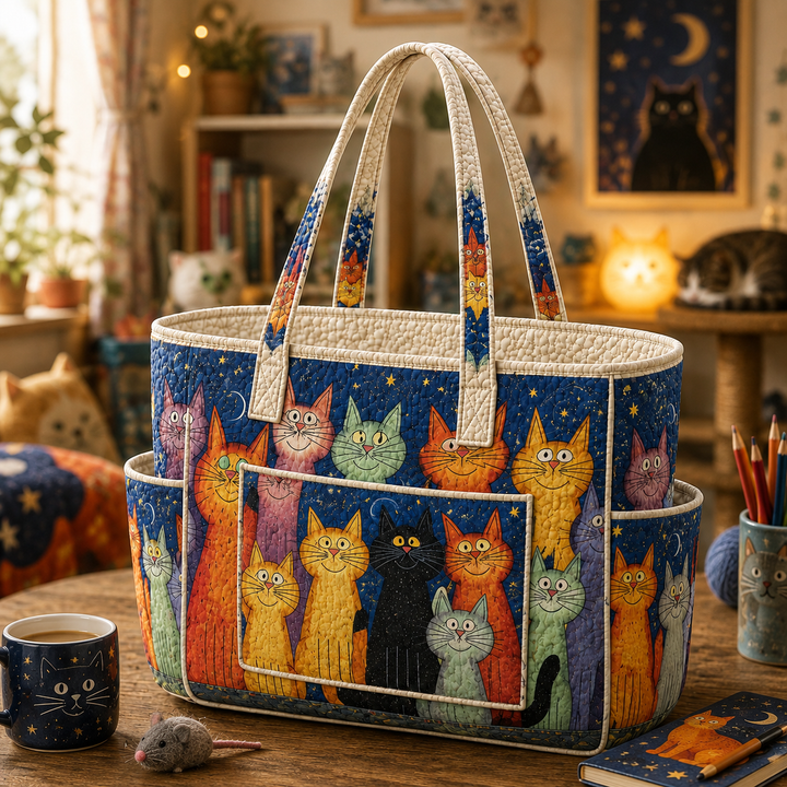 Léonie – sac cabas matelassé au chat coloré