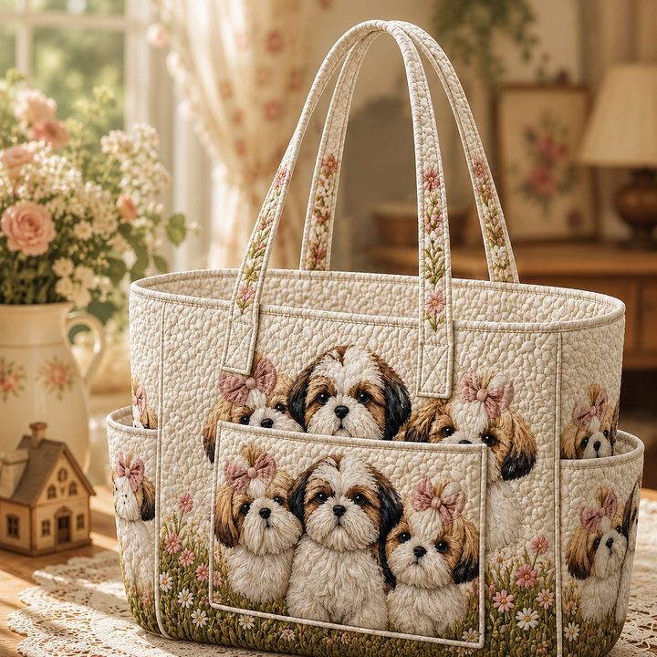 Louise – sac cabas matelassé au shih tzu joyeux