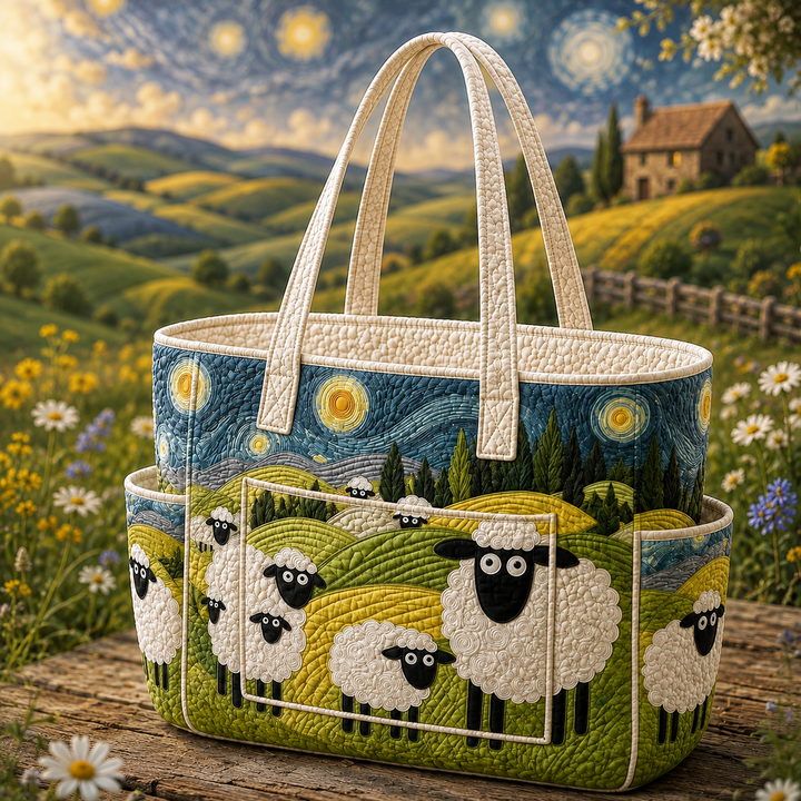 Lucie – sac cabas matelassé aux agneaux dans la prairie