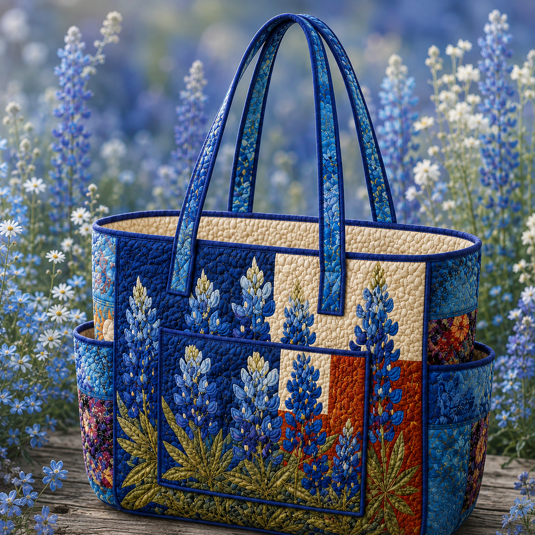 Marine – sac cabas matelassé aux fleurs bleues