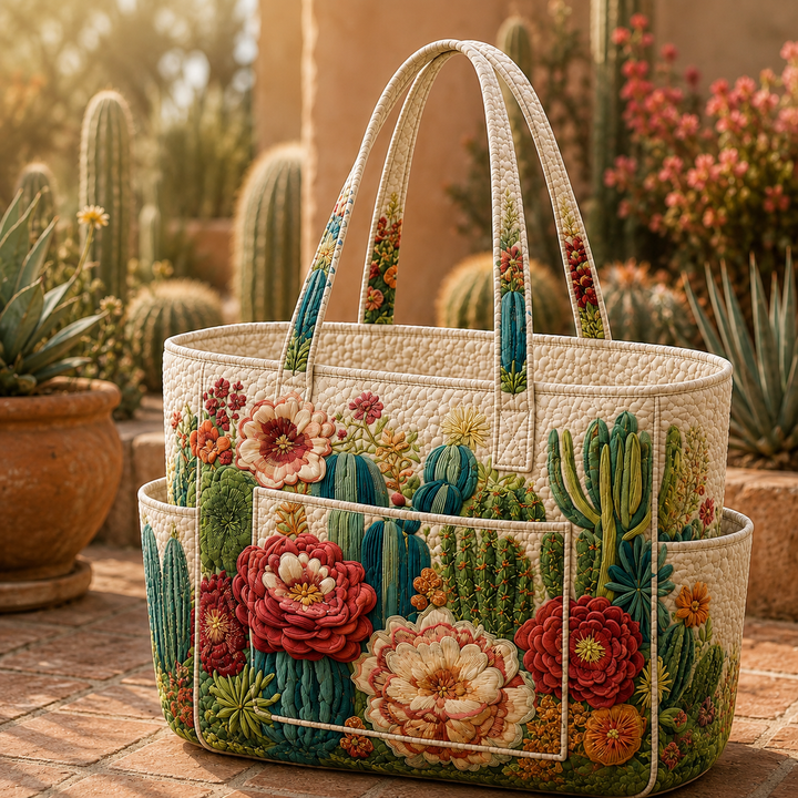 Claire – sac cabas matelassé aux cactus fleuris