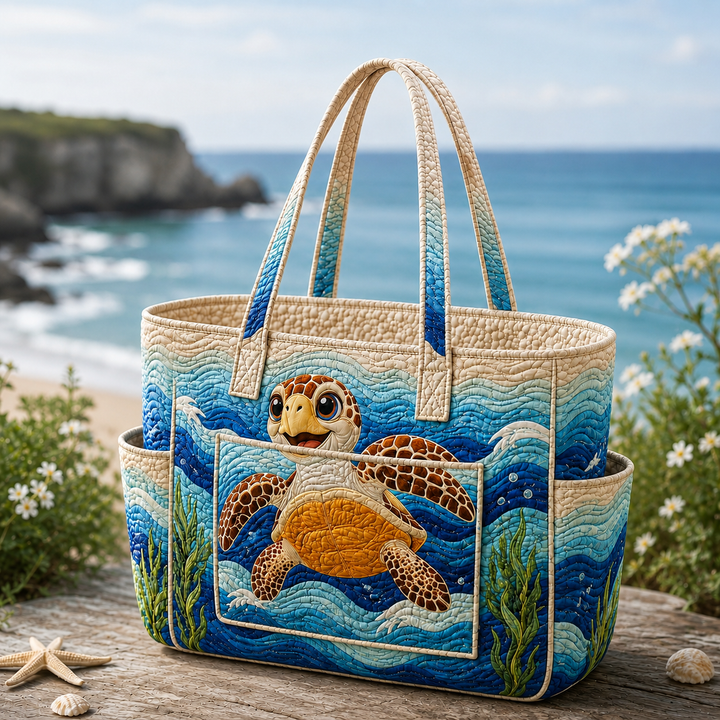 Coralie – sac cabas matelassé à la tortue marine