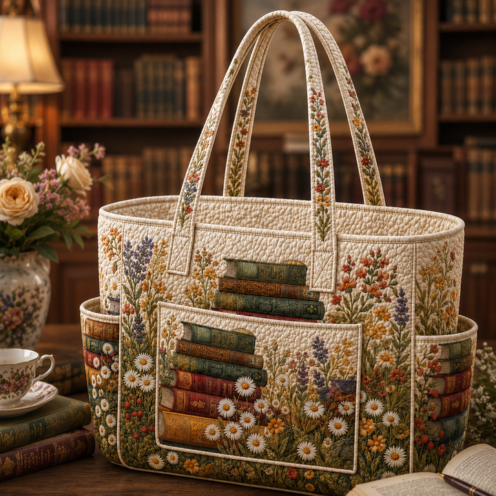 Diane – sac cabas matelassé aux livres vintage