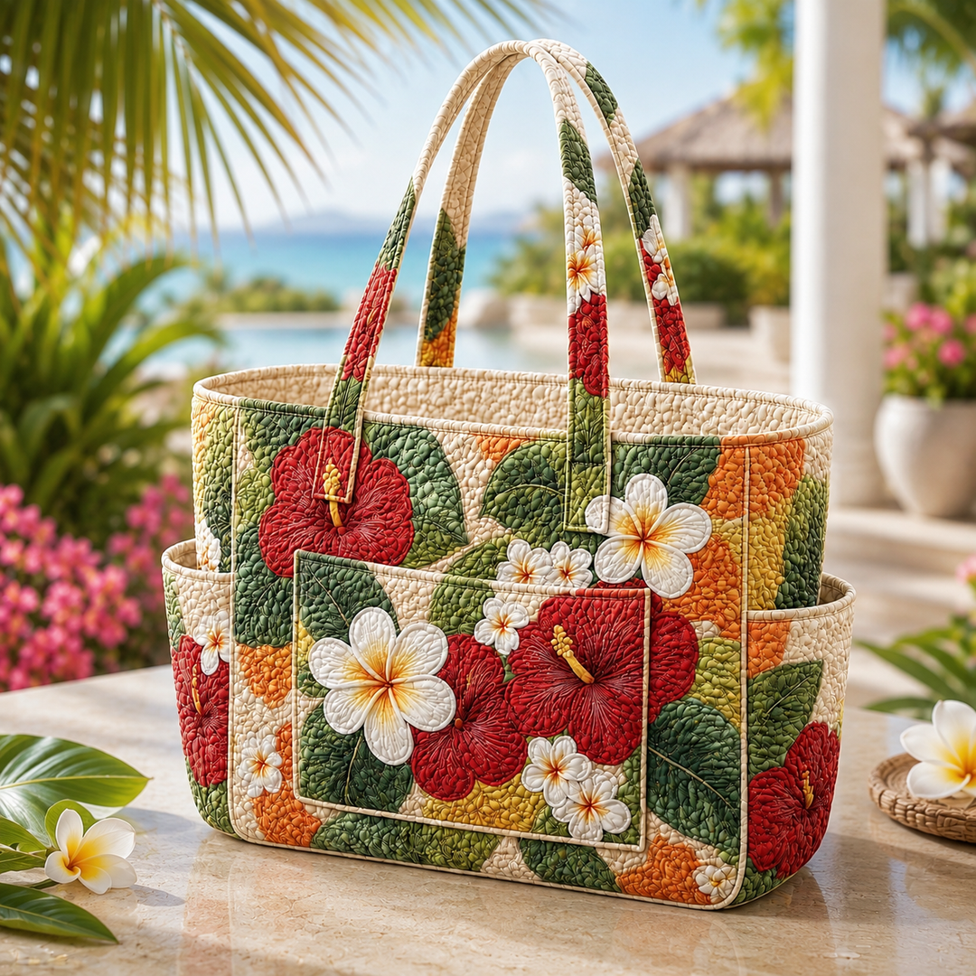 Hélène – sac cabas matelassé aux hibiscus au coucher du soleil