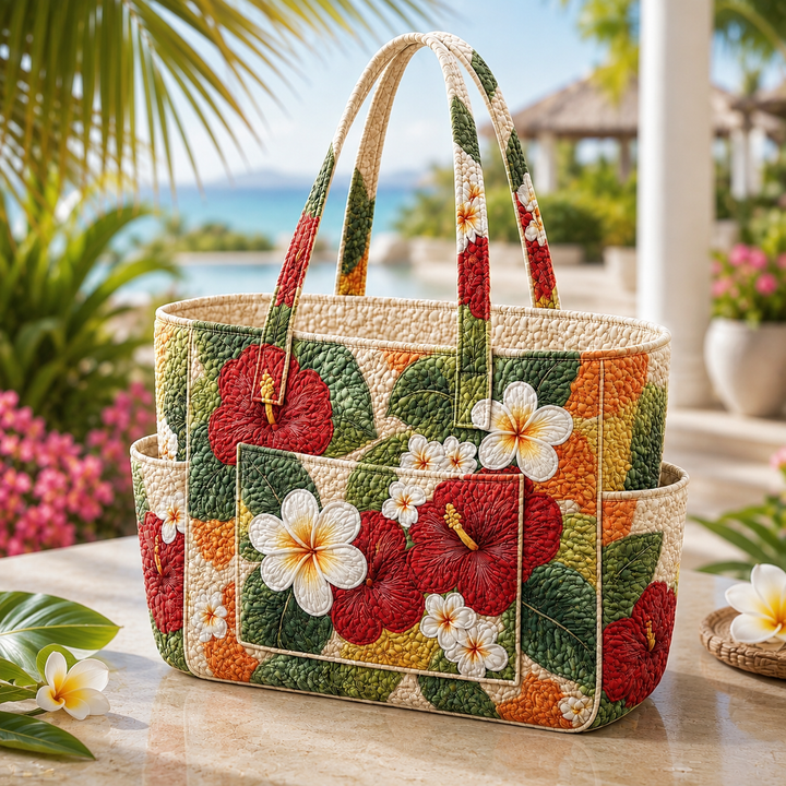 Hélène – sac cabas matelassé aux hibiscus au coucher du soleil