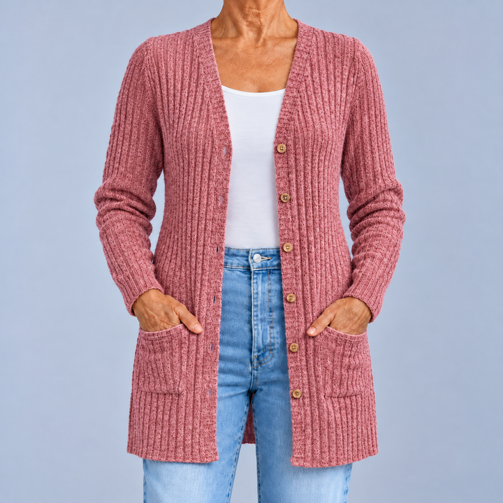 Paola | Cardigan côtelé à col V