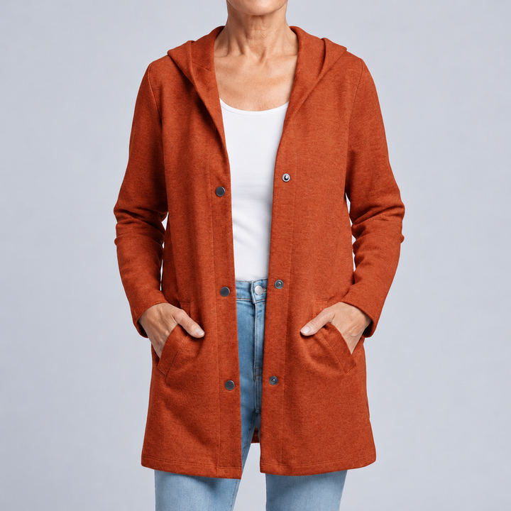 Costanza | Cardigan long à capuche et boutons