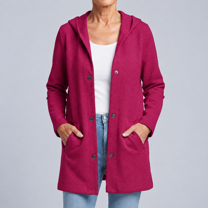 Costanza | Cardigan long à capuche et boutons