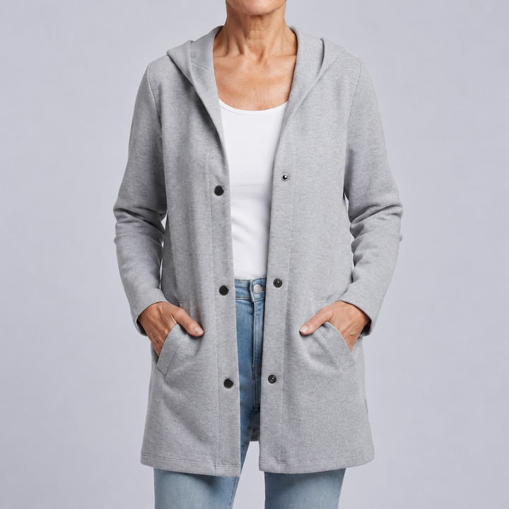 Costanza | Cardigan long à capuche et boutons