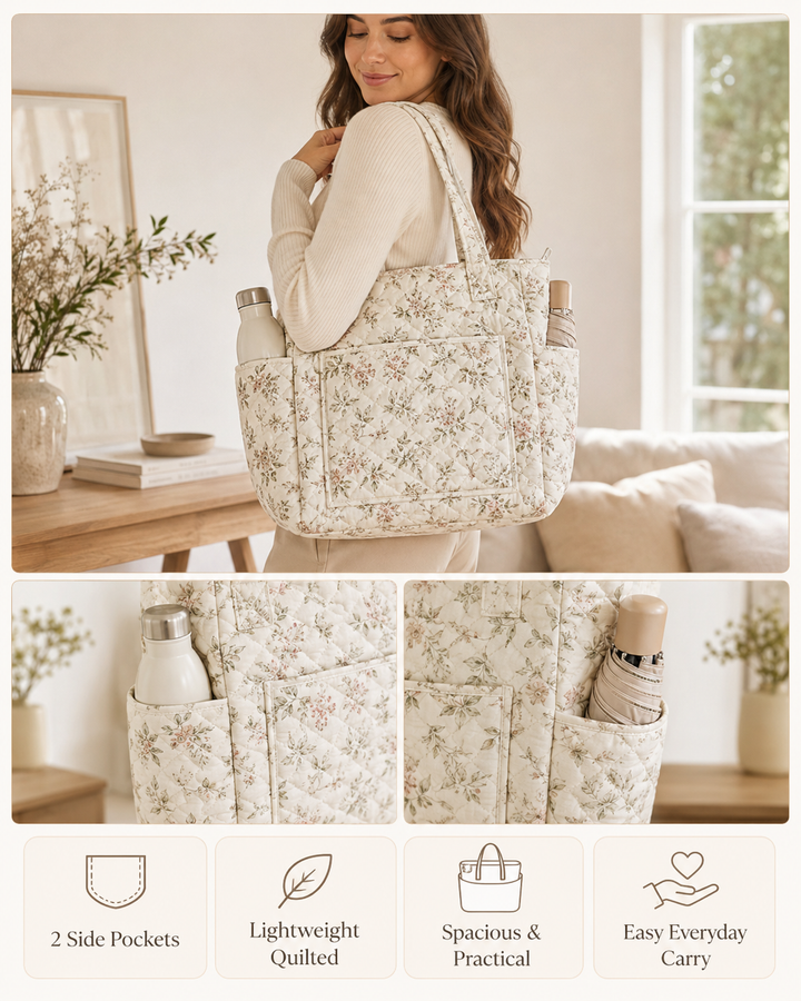 Églantine | Sac cabas matelassé au patchwork floral