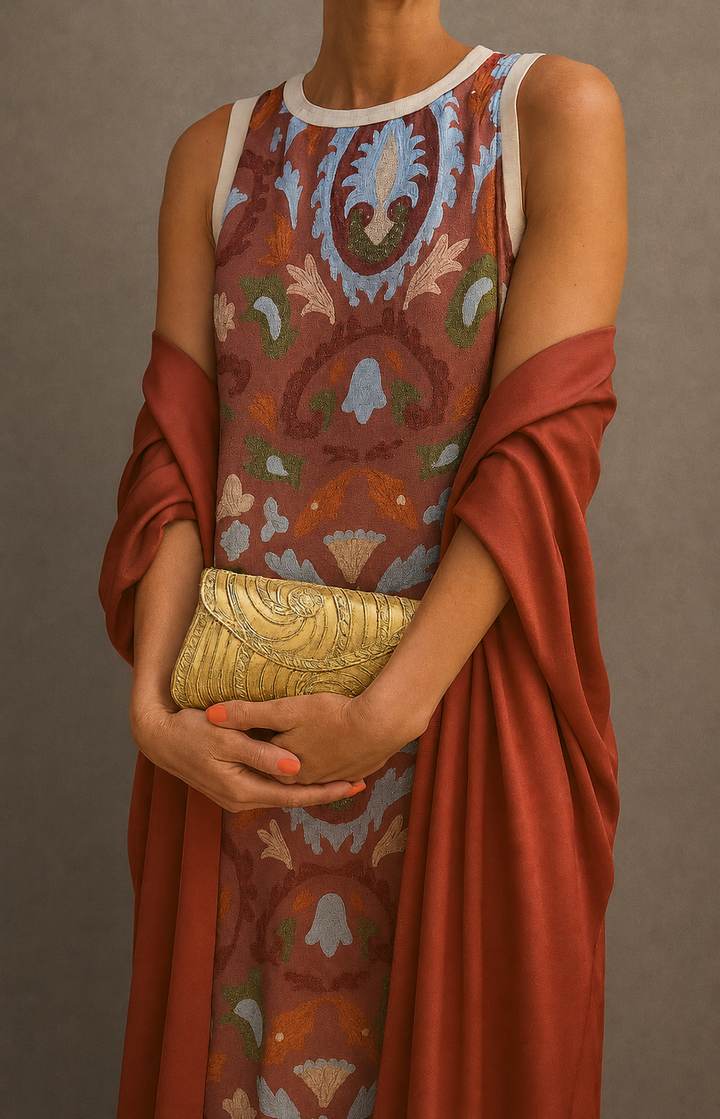Élina | Ensemble robe longue imprimée avec gilet assorti