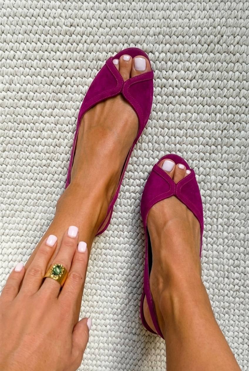 Ballerines slingback à bout ouvert en daim chic Fuchsia