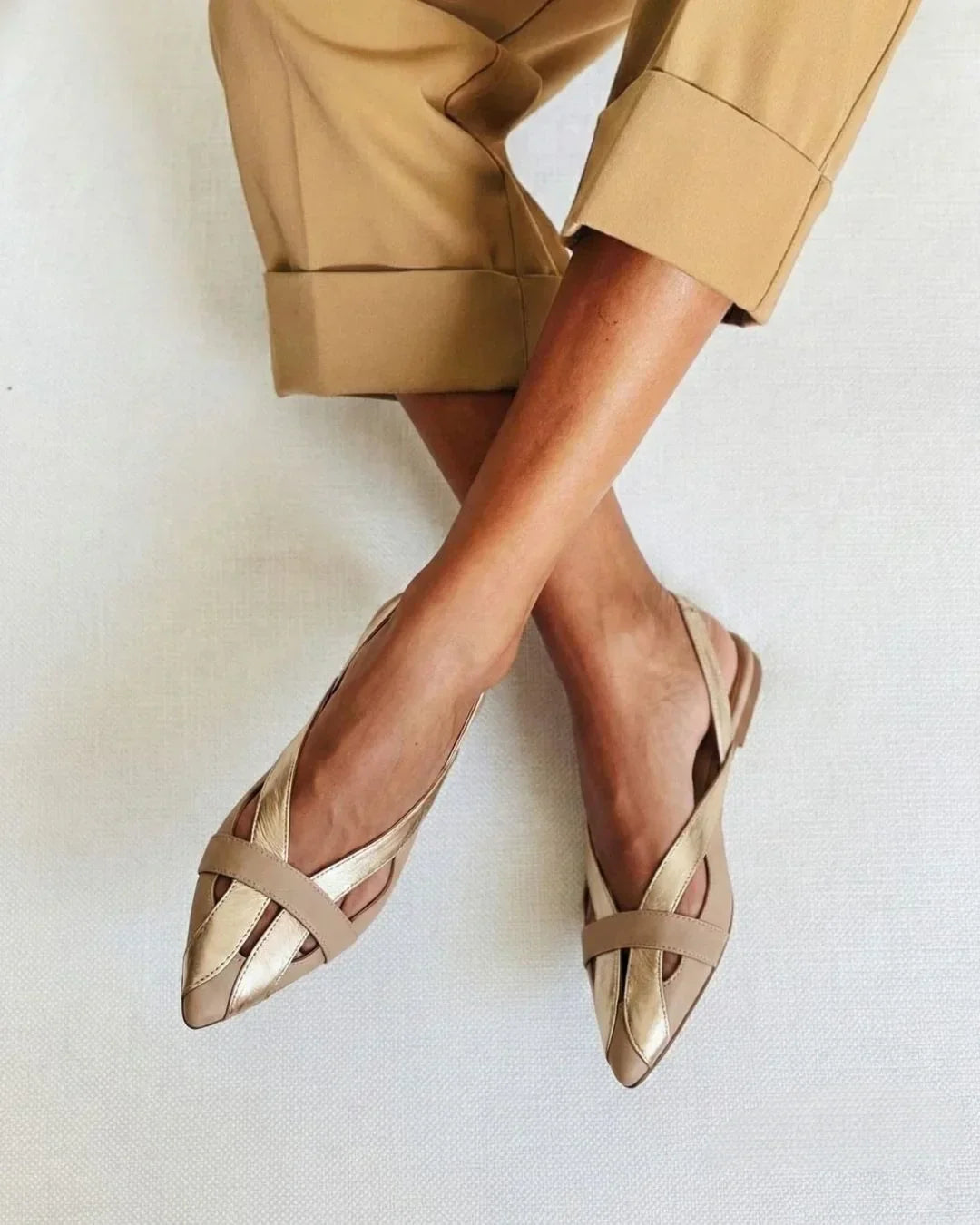 Ballerines slingback color block chic Or à pointe