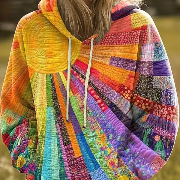 Adriana™ | Sweat à capuche bohème multicolore en patchwork